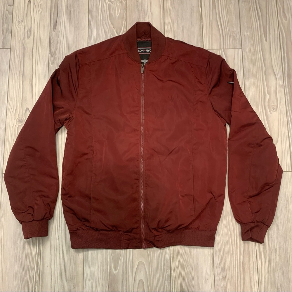 LON-NYC “Across The Pond”  Maroon Bomber Zip-Up Jacket (Size: Small)
